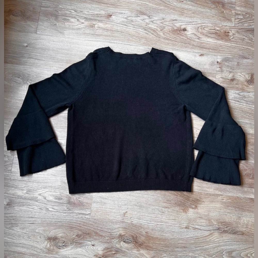J.crew Mercantile Sweater Black Ruffle Tiered Bell Sleeves Wool Size XL Black - Picture 5 of 5